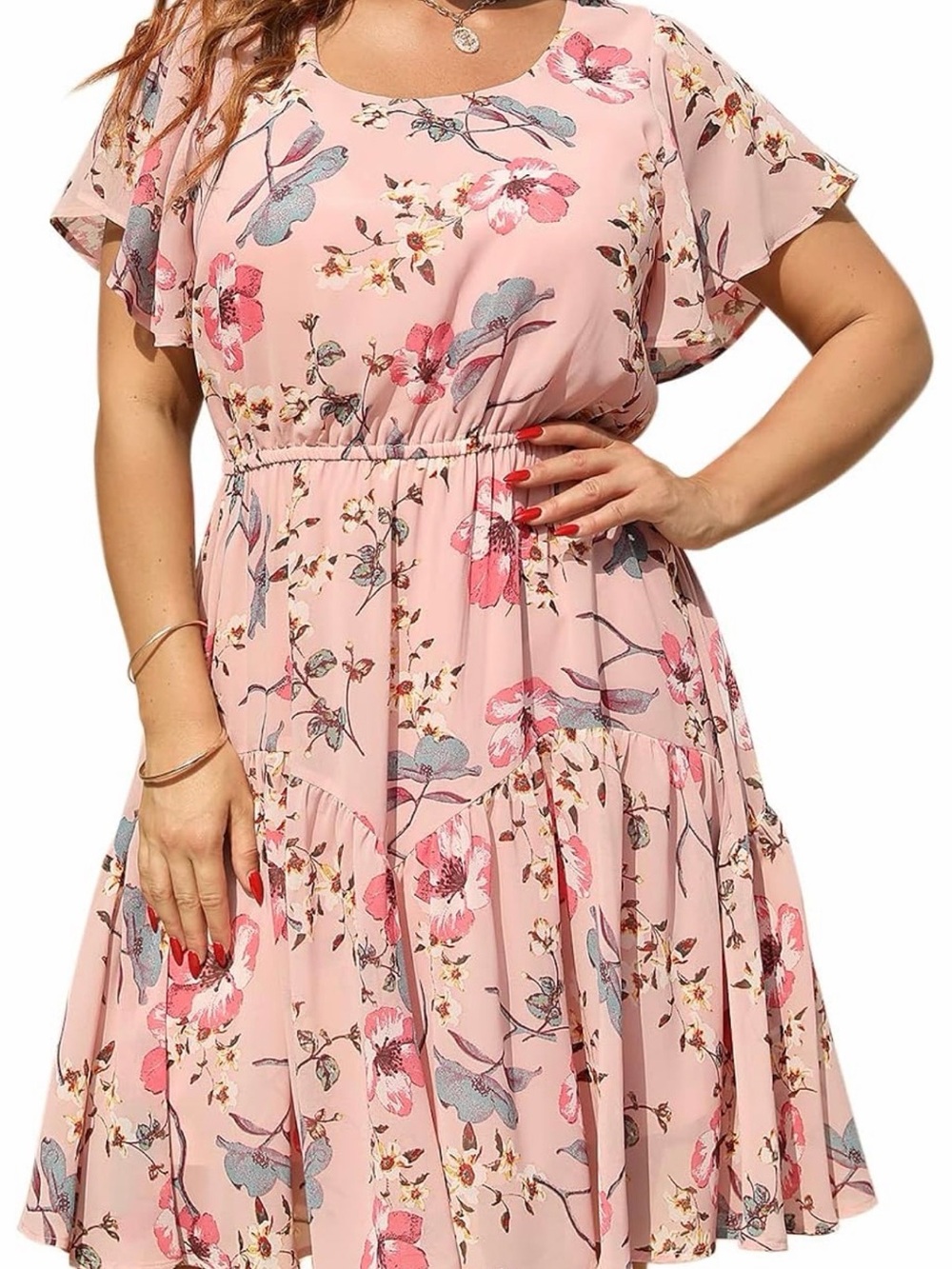 Nemidor Peach Pink Floral Midi Dress
